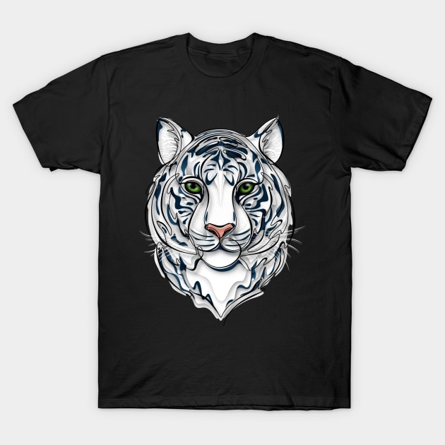 Continuous Line White Tiger Portrait. 2022 New Year Symbol by Chinese Horoscope T-Shirt by lissantee